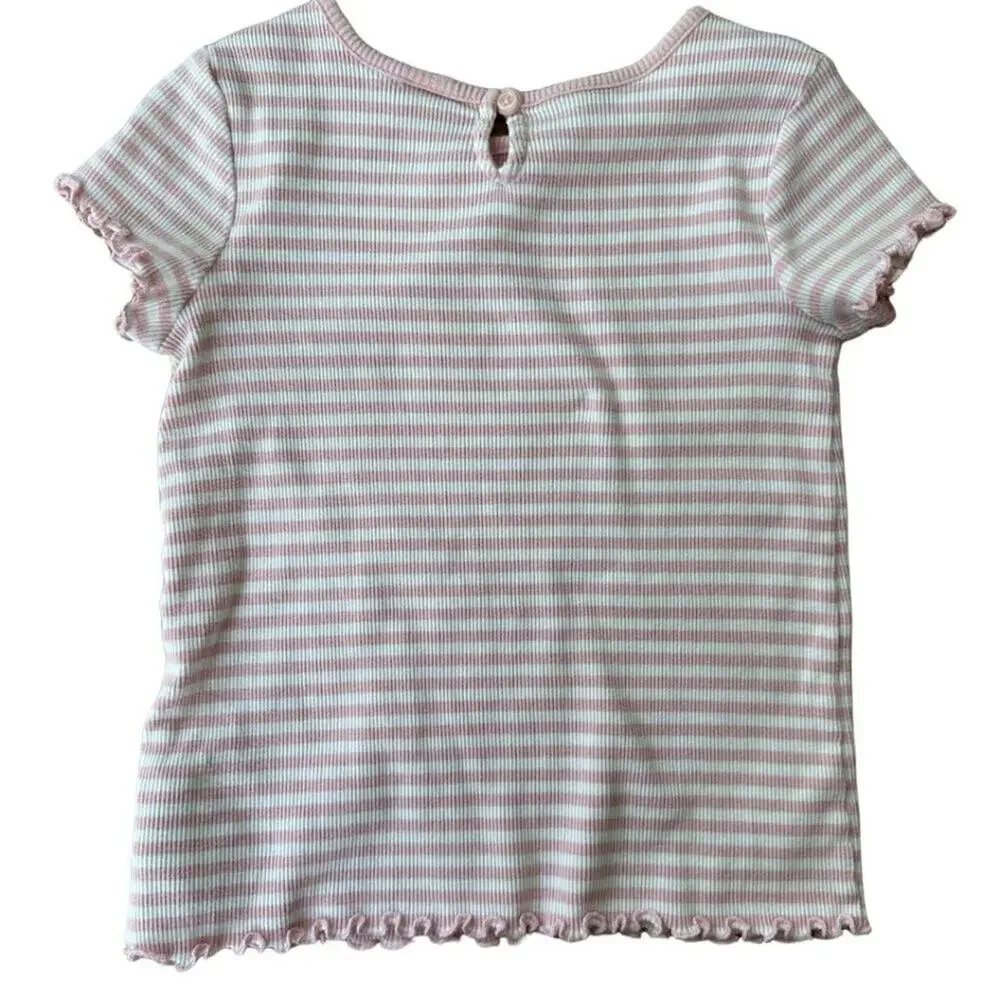 GAP Ribbed Short Sleeve T Shirt White and Pink 5T